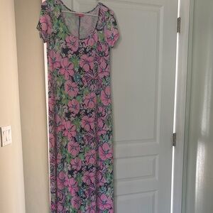 Lilly Pulitzer Pink and Green Floral Maxi Dress